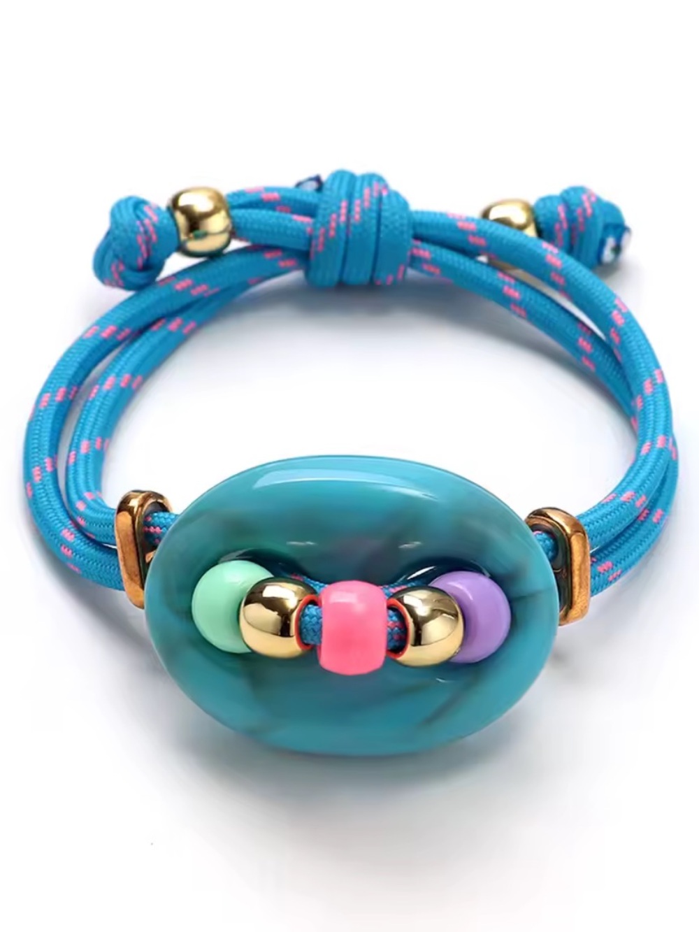 BRAND NEW Blue Bead Cord Bracelet with Colorful Accents